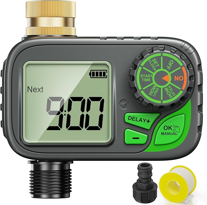 Sprinkler Timer Water Hose Timer - Programmable Digital Irrigation Outdoor Waterproof with Rain Delay, Manual & Automatic Watering System for Yard Lawn Garden Hose, Brass Inlet 1 Outlet