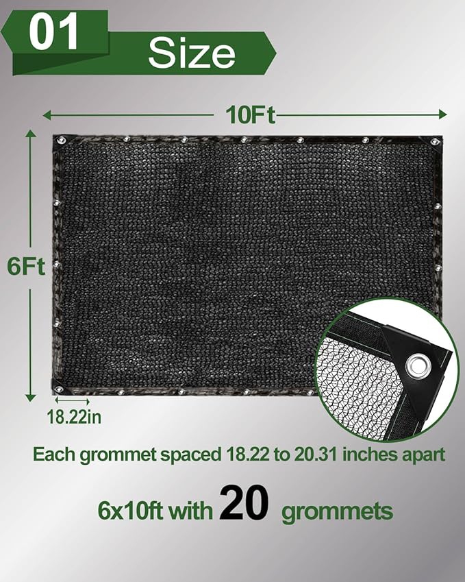 vensovo 30% Sunblock Shade Cloth Net Black Resistant - 6x10 Ft Garden Shade Mesh for Plant Cover, Greenhouse, Chicken Coop, Kennels, Tomatoes Plants