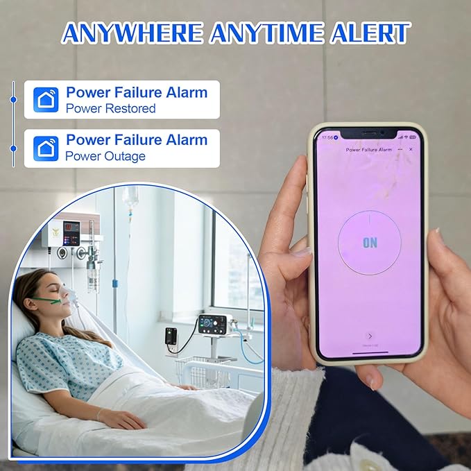 Power Failure Alarm with WiFi App Notifications, Loud 110dB Smart Power Outage LED Indicator Voltage Detection, Failure Detector for Freezer, GFCI Trips, Sump Pump, Greenhouse