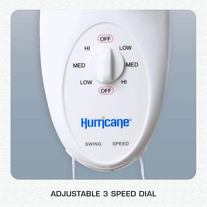 Hurricane 18" Supreme 90-Degree Oscillating Wall Mounted Fan with 3 Quiet Speeds, White - Indoor Air Cooling Unit with Adjustable Tilt and Pull Cords for Bedroom, Garage, Office, and Home