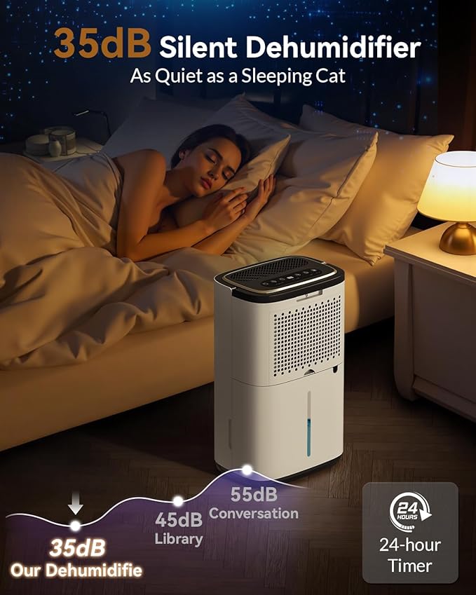 5000 Sq. Ft. Dehumidifier for Basement, 50 Pint Quiet Dehumidifiers for Home with Drain Hose, Smart Humidity Control, 24H Timer & Child Lock, Ideal for Large Rooms, Bathroom, Bedroom, Garage