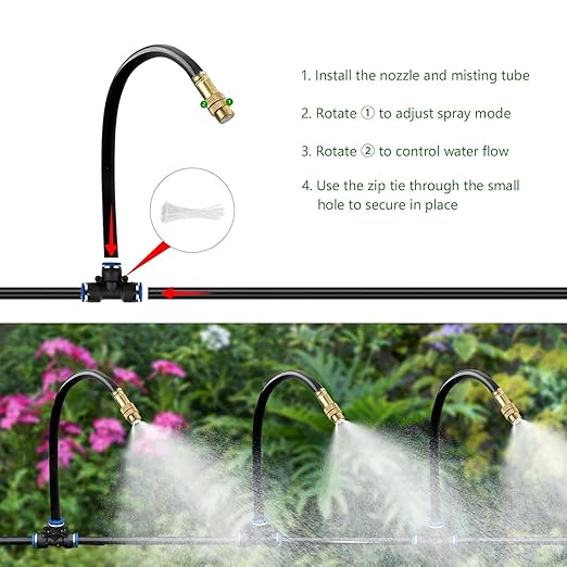 100FT Drip Irrigation System for Garden – Automatic Watering Kit with Solid Brass Metal Connectors, 360° Bendable Tubing &40 Adjustable Nozzles for Greenhouse, Lawn, Yard & Plants
