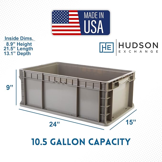 Hudson Exchange 24 x 15 x 9" (3 Pack, 10.5 Gallon) Straight Wall Handled Storage Container Tote, Gray/Brown