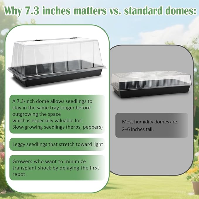 1020 Trays with Tall 7.3'' Dome, 10-Pack Extra Large Seed Starter Tray with Humidity Domes, Heavy Duty 1020 Seed Trays and Flats with Lid, Seed Germination Mini Greenhouse No Hole for Balcony Garden