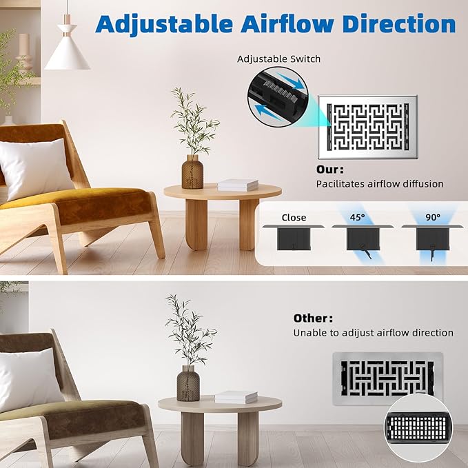 Floor Registers 6x10 Inches - 3 Pack Heavy Duty Walkable Steel Floor Vents Ease Adjust Air Flow Direction Vent Covers for Home Floor Satin Nickel Floor Vent Covers