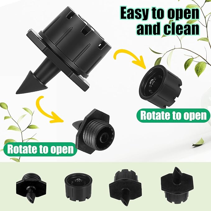 Yaocom Sprinkler Irrigation Drippers, 1/4 Inch Barbed Drip Emitter, 360 Degree Watering Adjustable Suitable Anti-Clogging Drippers for 4mm/7mm Garden Watering Tubing System(Black,400 Pcs)