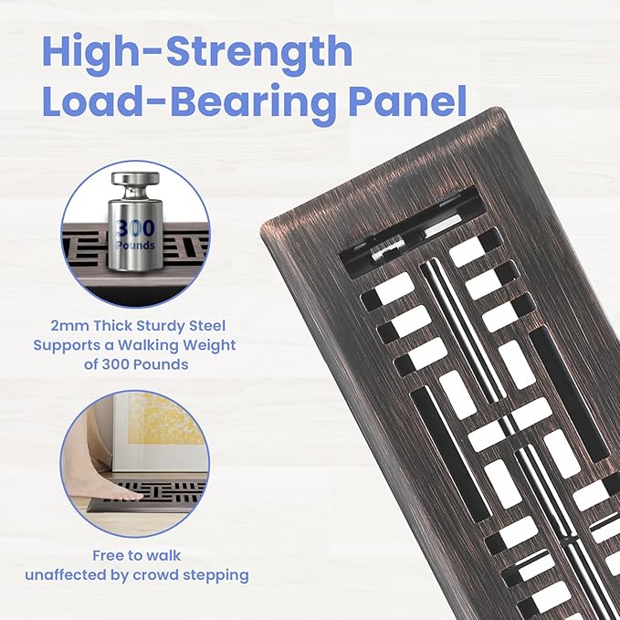 Howeall 2x10 Inches 2 Pack Heavy Duty Walkable Floor Register Easy Adjust Air Supply Lever Floor Vents - Seattle Design - Vent Cover for Home Floor - Oil Rubbed Bronze
