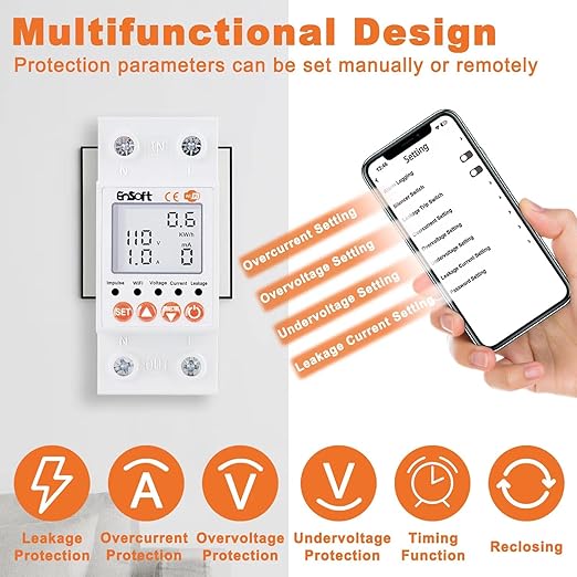Multi-Functional Smart WiFi Circuit Breaker, Remote Tuya APP Control Circuit Breaker with Leakage, Over Current Over/Under Voltage Protection,Power Meter Energy Monitor and Timer Functions - AC110V