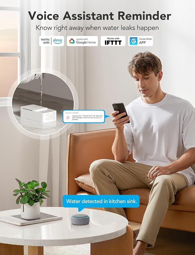 GoveeLife Premium Smart Water Leak Detector 2 with 1968ft Ultra-Long Range, WiFi Water Sensor with SMS/Email/APP Push and Sound Alarm, 5-Year Battery Life, Suitable for Home, Basement, Kitchen, 3 Pack