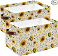 Vintage Sunflower Storage Bins Cubes Waterproof Cloth Storage Basket, Summer Botanical Farmhouse Floral Foldable Storage Bags for Shelf Clothes Storages Organizers with Handles 15x11x9.5 in 2PCS