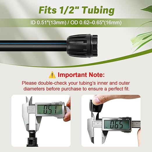 12 Pack 1/2 Inch Drip Irrigation End Plug Fittings (1/2" ID x 0.6-0.65" OD), 1/2'' Dripline Barbed End Cap Connectors with Anti-Drop Lock Nuts for Garden Lawn Irrigation System Connection