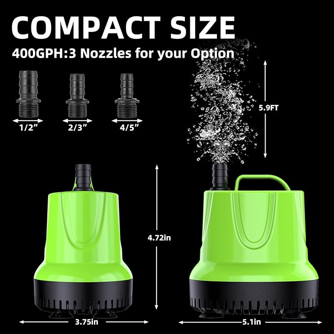 FREESEA Fountain Submersible Water Pump: 330 GPH 25W Small Sump Pump for Outdoor Pond Hydroponic Statuary Waterfall Aquarium Fish Tank