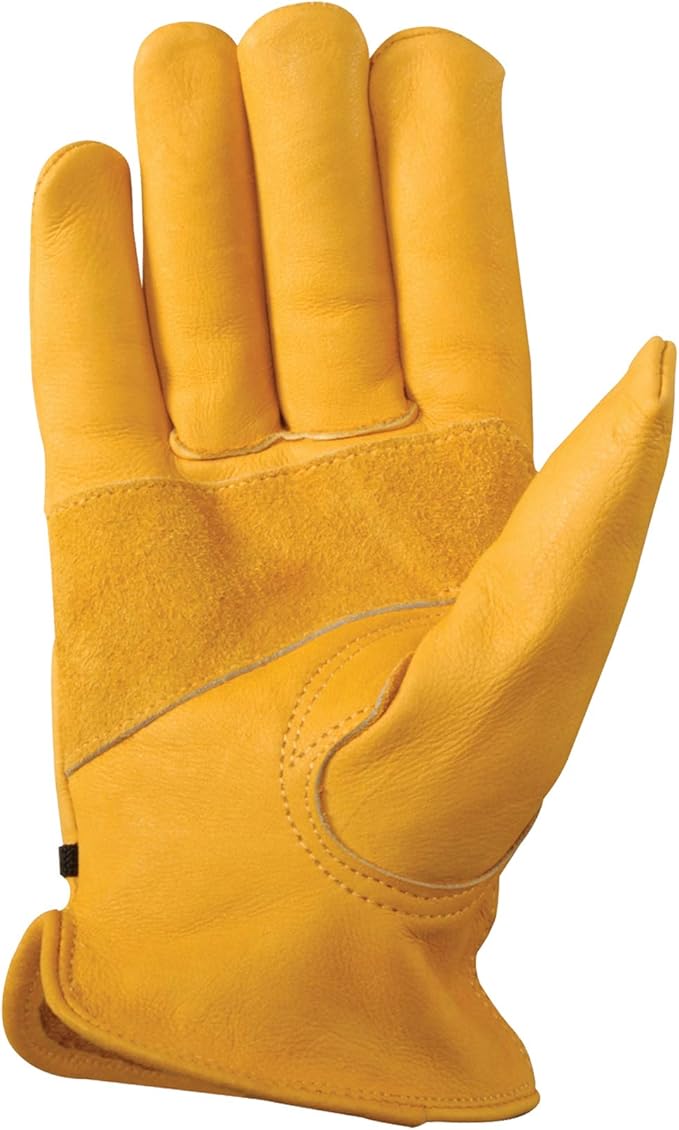 Wells Lamont Leather Work Gloves for Men – Heavy Duty, Cowhide, Abrasion & Puncture Resistant – Adjustable Wrist, Gunn Cut Design, Ideal for Ranching, Farming, Construction - Saddletan - M (Pack of 2)