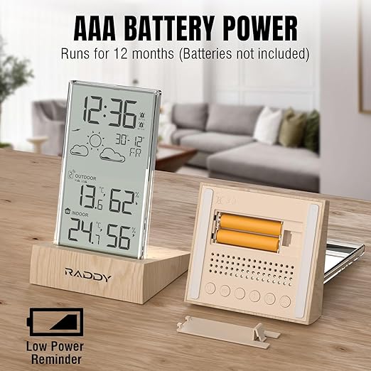 Raddy V5 Wireless Weather Station for Indoor Outdoor Thermometer Hygrometer, Battery Powered Temperature & Humidity Monitor with 5.0’’ LCD Display, Weather Forecast, Wireless Remote Sensor