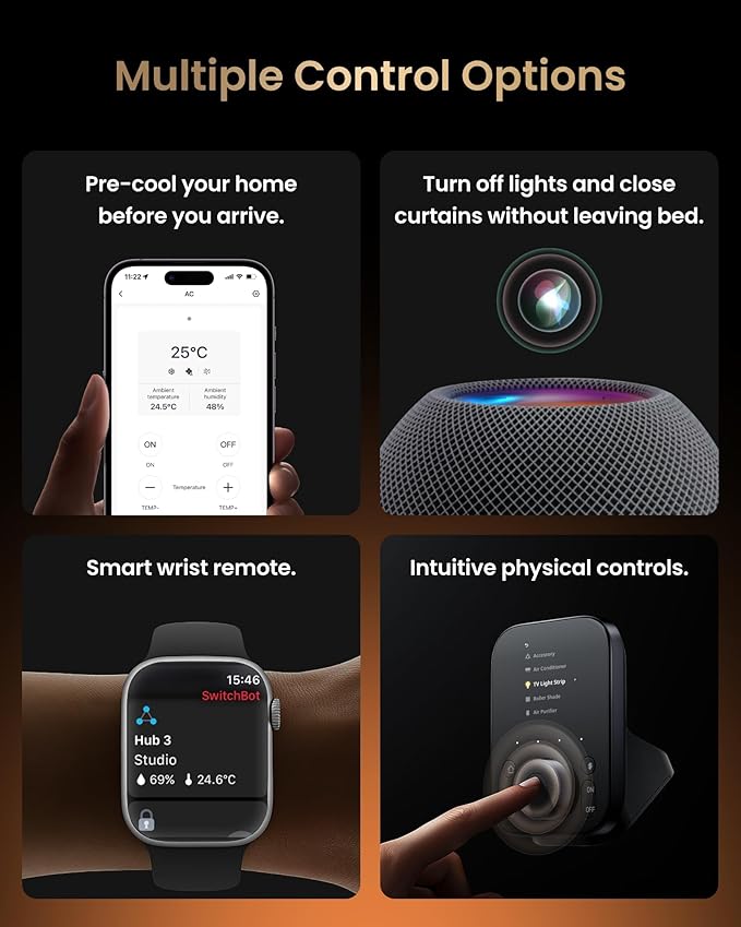 SwitchBot Hub 3 (3rd Gen) Smart Home Command Center: Screen + Physical Dial, IR Remote Hub for TVs/ACS, Temp/Humidity Sensor (±0.2°C), Matter Bridge, Bluetooth 200m, Works on 2.4GHz WiFi
