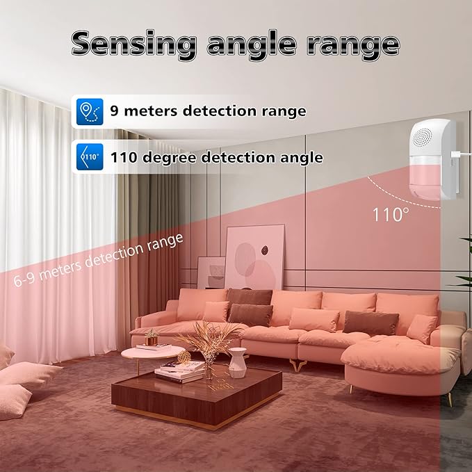 WiFi Motion Sensor Alarm: Smart PIR Motion Detector Alert with 110dB Siren & App Alerts, Tuya App for Remote Arm/Disarm, 4 Alarm Modes Home Security System Compatible with Alexa/Google Assistant