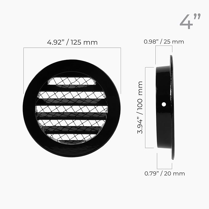 4" Inch Register Vent Cover - Round Aluminum Return Air Vent Cover - Soffit Exhaust Vent - Aluminum Mesh - Grill Cover/Dryer Vent Cover for House, Bathroom, Garage Ventilation - Gable Vent