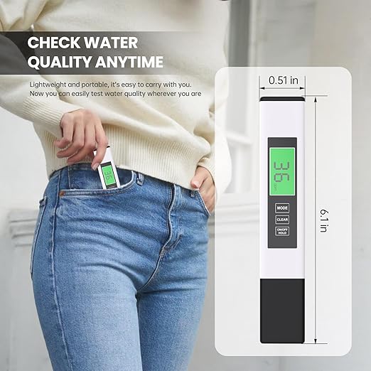 TDS Water Tester, 4 in 1 TDS Meter Digital Water Tester, Accurate and Reliable Digital TDS EC & Temp(°C,°F) Meter, 0-9990PPM Water Quality Tester for Drinking Water RO/DI System Aquarium White 6.1In
