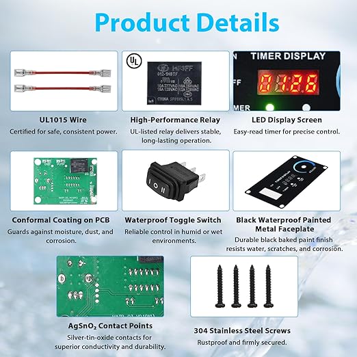 Briidea 12V Smart Livewell Aerator Timer with LED Screen, Auto/Manual Modes, Waterproof Corrosion-Resistant Metal Panel, Precise Oxygen Control in Fishing Boats & Bait Tanks