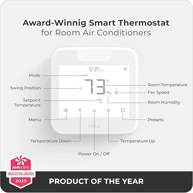 Breez Max Smart AC Controller | AHR Product of the Year WiFi Thermostat for Mini-Split, Window, Portable AC/Heat Pump | AI-Based Tech | Free App, No Subscription | Alexa, Google, IFTTT etc. (White)
