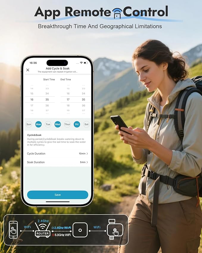 WiFi Water Timer Brass Inlet, 1-Zone Smart Hose Faucet Timer App & Voice Control via 2.4GHz WiFi, Sprinkler Timers w/Auto/Manual/Rain Delay Modes for Garden/Lawn, Works with Alexa & Google Assistant