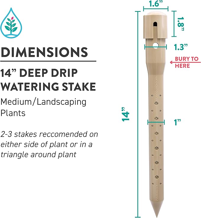 14 in. DEEP DRIP Plant Watering Stake (3 Pack) (Tan) | UV-Protected ABS Plastic Deep Root Irrigation Spike for Yard Plants, Shrubs, Vines