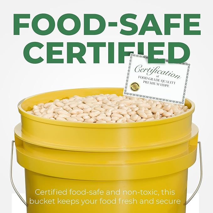 EconoHome 5-Gallon Yellow Bucket Pail Container with Lid | Metal Handles with Plastic Grip for Easy Carrying | Easy Stack and Store | Heavy-Duty Extra Durable | Food Grade | BPA Free - 2 Pack