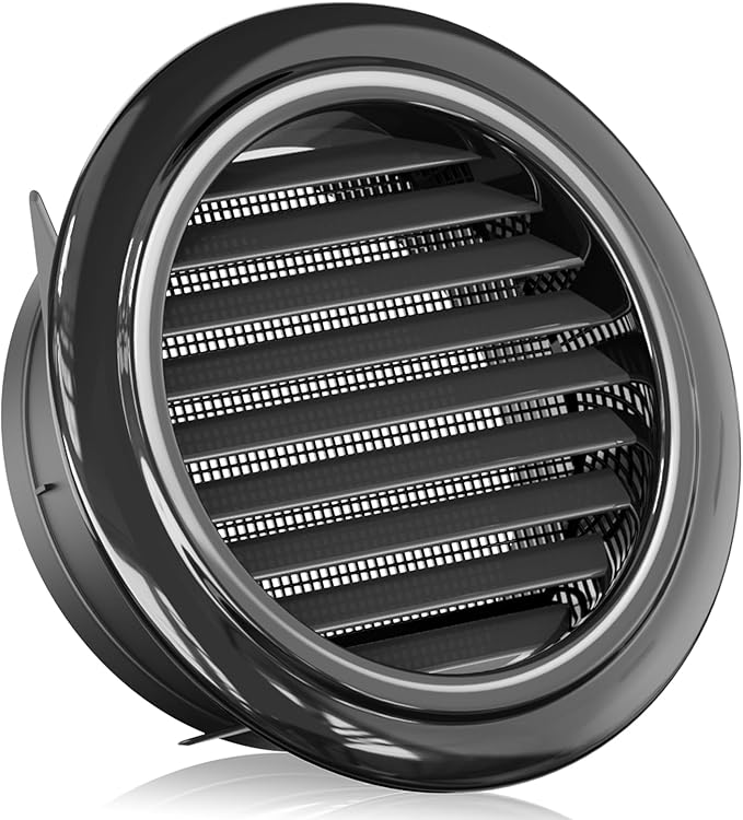 HG Power 8 Inch Soffit Vent, Black Round Vent Cover with Built-in Screen Mesh, ABS Louver Round Air Vent for Exhaust Fan, Inline Duct Fan, Bathroom, Kitchen, Garage Use, 200 mm