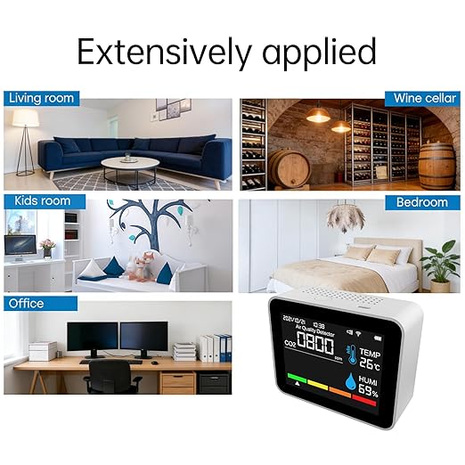Fabater 10 in 1 Air Quality Monitor Indoor, WiFi CO2 Detector with LED Color Screen and APP, 2000mAh Air Quality Tester for Home Car Office, Real time Monitor (2CO9HB White)