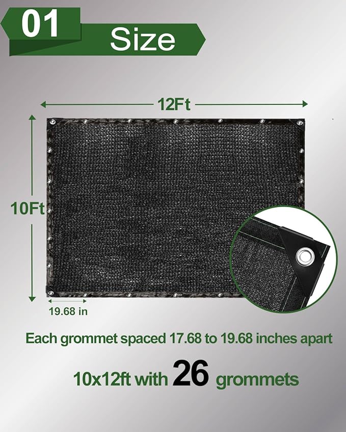 vensovo 90% Shade Cloth Netting with Grommets,10x12 Ft HDPE Heavy Duty Shade Mesh for Outdoor Use, Chicken Coop, Dog Kennel Cover, Greenhouse