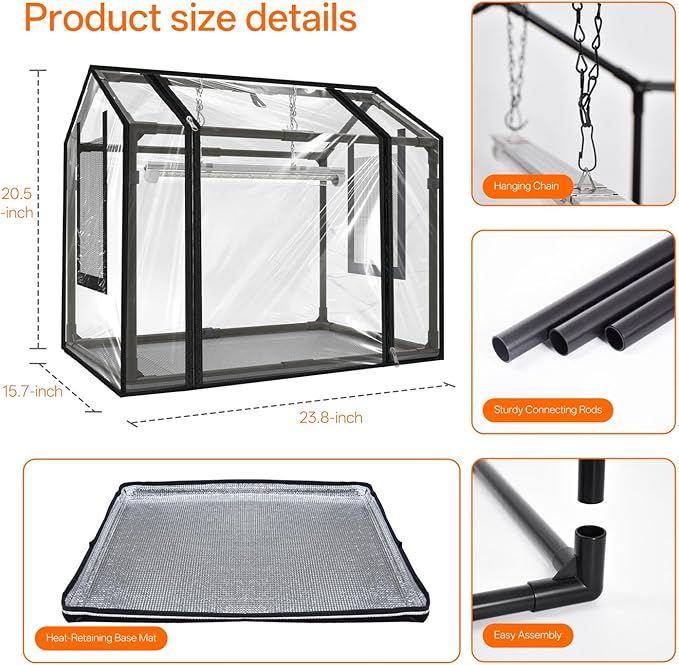 Bstrip Indoor Greenhouse with Grow Light, Mini EVA Tent with PET Base Mat, Ventilation Windows & Zippered Door, 18W Tabletop Greenhouse Light for Seed Starting with Timer, 23.8" x 15.7" x 20.5"