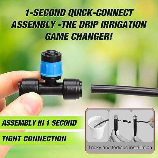 Bonviee 1/4 Inch Push-to-Connect Tee with Vortex Emitters, 24 Pack – Wide Coverage Irrigation for Lawn, Garden, Greenhouse