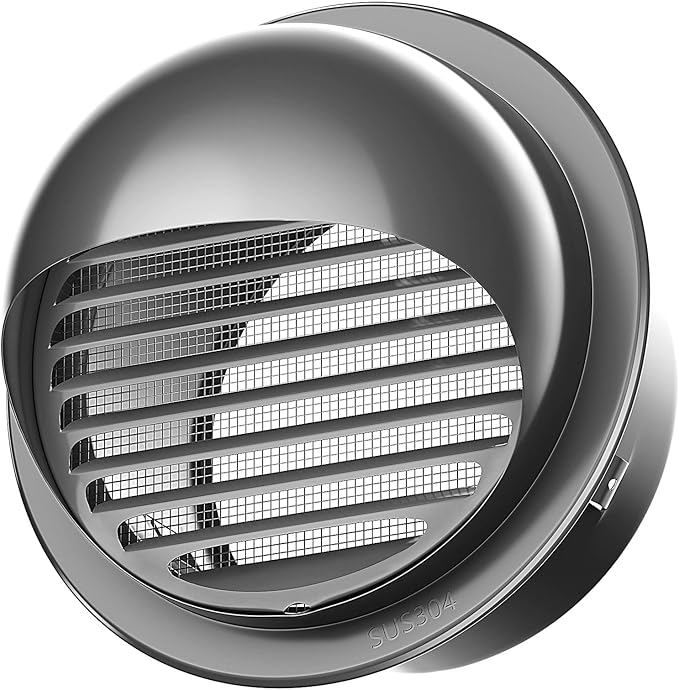6" in Heavy Duty Thickened 304 Stainless Steel Air Vent Cover Louvered Grille Cover Vent Hood Round Cap Ducting Ventilation Air Outlet with Fly Screen Mesh for House (6inch-150MM Round Cap Black)