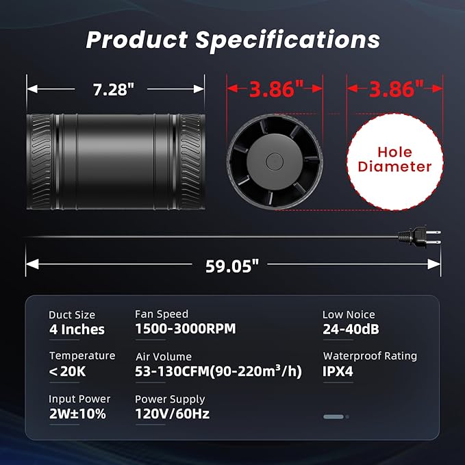 4 Inch Inline Fan with Remote,2Way 6 Speed Inline Duct Fans High-Efficiency Exhaust Duct Fan DC Motor, Low Noise HVAC Ventilation in Basement Bathroom Workshop Attic P126
