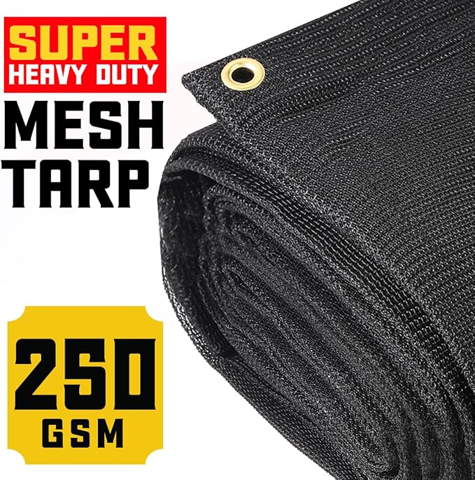 Core Tarps 60% Black Shade Cloth with Grommets - 16 X 30 FT Heavy Duty Mesh Tarp - Sun Shade Cloth for Garden Vegetables Plants Greenhouse Outdoors Backyard Fences Dump Trucks Patio Mesh Shade Tarp