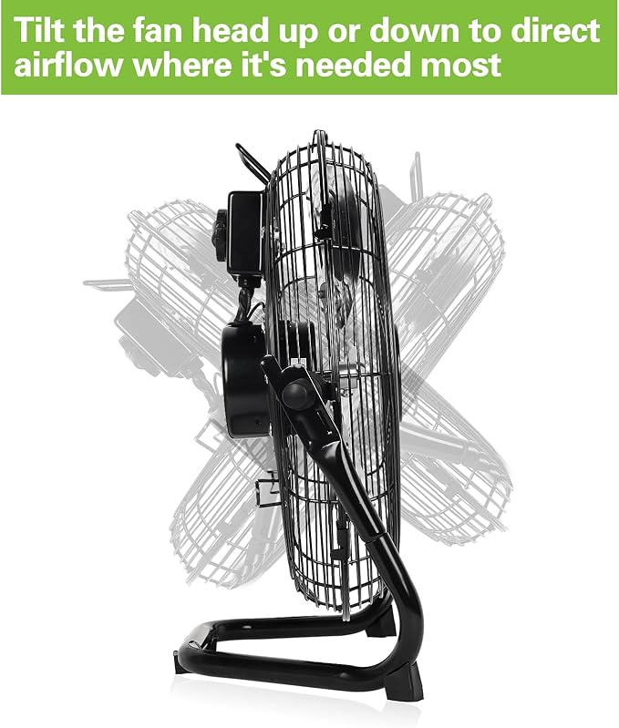 hykolity 1650 CFM 12" High Velocity Floor Fan, 3-Speed Powerful Airflow Fan, Heavy Duty Metal Fan with 180-Degree Tilt for Bedroom, Home, Residential Use, 2 Pack