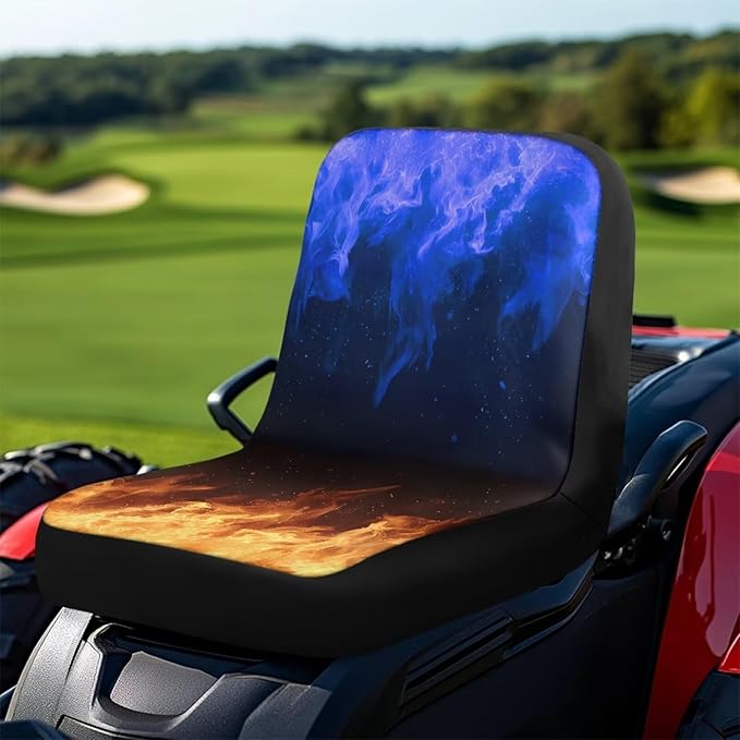 Riding Lawn Mower Cushioned Seat Cover Replacement,Flames Weatherproof Tractor Seat Cover with Convenient Pockets