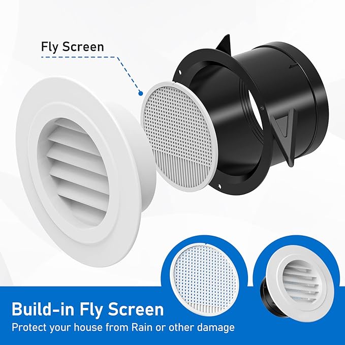 Hon&Guan Soffit Vents, 4 Inch Vent Cover Round Soffit Vents Exterior with Built-in a Fly Screen for Bathroom Office Home Ventilation (4PCS)