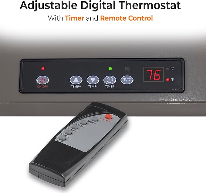 Comfort Zone 10,00W Hard-Wired Garage Heater – Industrial & Commercial Ceiling Mount, 240V Fan-Forced Heater with Remote, Digital Thermostat, Timer, 2 Heat Settings, Overheat Protection, Grey
