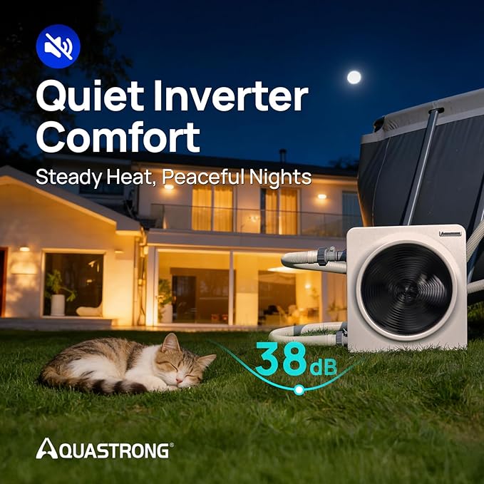 AQUASTRONG 22,000 BTU Inverter Swimming Pool Heat Pump,7.5 COP Pool Heater for Above Ground and Inground Pool Heating Smart WiFi Control and Cooling Pool Heater Pools Up to, 7000 Gallons