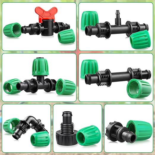 Gardrip 20 Pieces Drip Irrigation Fittings for 1/2 Inch Drip Tubing (1/2" ID x 0.65" OD)：1/2'' Irrigation Tubing Connectors Including Couplings Tees Elbows Valves Reducing Tee Plugs 3/4" Adapters