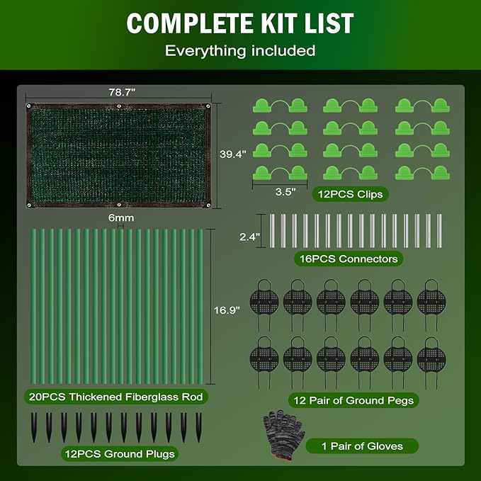 Uyittour Garden Shade Kit 78.7"x39.4", 70% Green Shade Cloth with Hoops for Plants, Raised Garden Bed Shade Cover for Heat Protection, Sun Shade for Outdoor Vegetables, Flowers & Greenhouse