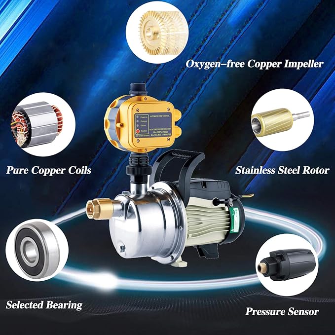 3/4 HP Water Pressure Booster Pump 110V Inline Water Transfer Pump Automatic Self Priming Irrigation Pump Shallow Well Jet Pump Household Booster Pump