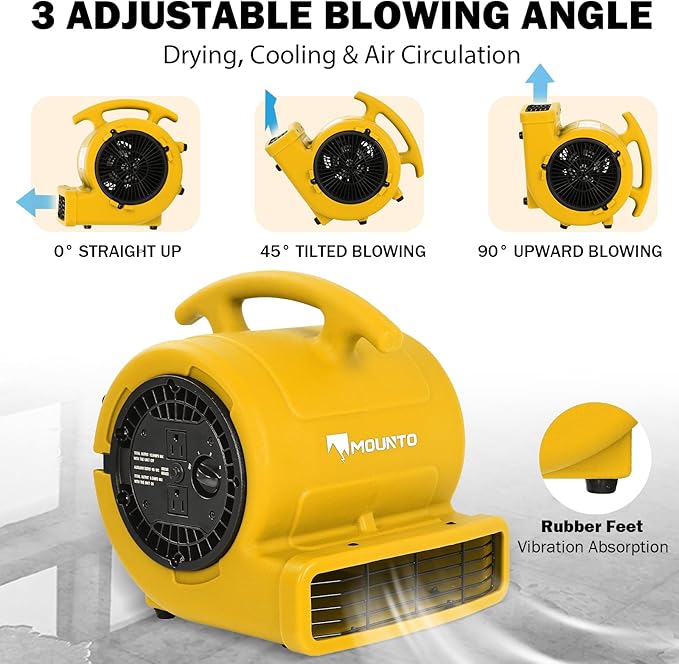 MOUNTO 1/4hp 1000CFM 2 Speed Air Mover Carpet Dryer Floor Fan Cooling Fan (Yellow)