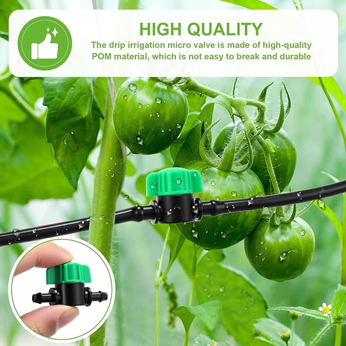 50 Pcs 1/4 Inch Barbed Shut off Valve Drip Irrigation Tubing Coupling Valve Universal Drip Irrigation for 1/4" Tubing Greenhouses Flowers Beds Lawns Farmland(Green,Barbed Shut off Valve)