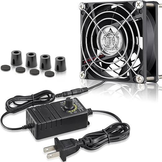 GDSTIME 80mm x 25mm Computer Fan with AC Plug, 100V-240V Variable Speed Controller for Modem Terrarium Router Receiver DVR PlayStation Xbox Component AV Cabinet Cooling