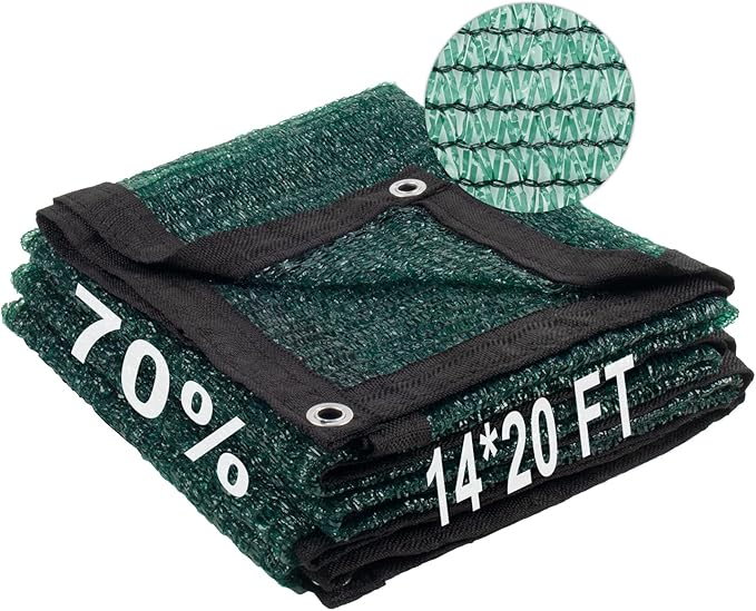 LOVE STORY 14x20FT 70% Dark Green Shade Cloth Sun Shade Net with Grommets Sunblock Net Mesh Tarp for Garden,Plants Cover,Greenhouse and Patio