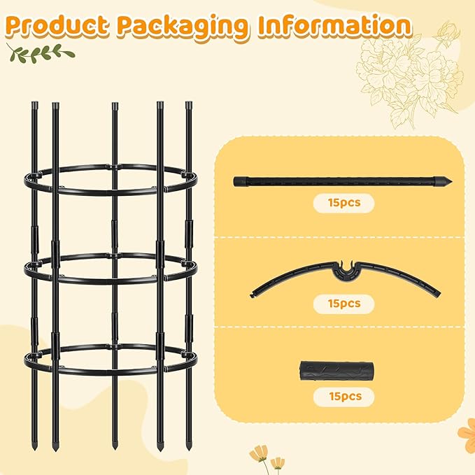 19.5" D x 39" H Peony Plant Support Cage, 3 Tier Stackable Plant Support Ring, Metal Core with PVC Coated Stakes, Garden Plant Support for Peonies Tomatoes and Climbing Plants