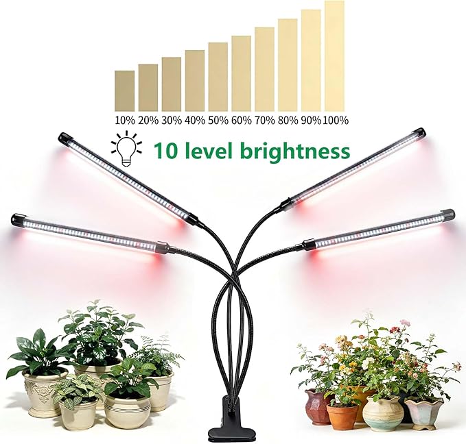 Full Spectrum 84 LED Grow Light for Indoor Plants, 6500K Plant Light with 4/8/12/18H Timer, 10 Dimmable Levels & 3 Modes, Clip-On with UL Adapter & 8.2FT Long Cord