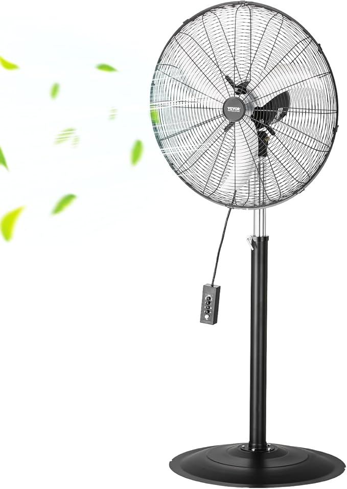VEVOR Industrial Pedestal Fan, 24 Inch 85-Degree Oscillating Fan, Height Adjustable Standing Fans with 3 Adjustable Speeds, High Power Floor Fans for Office, Black